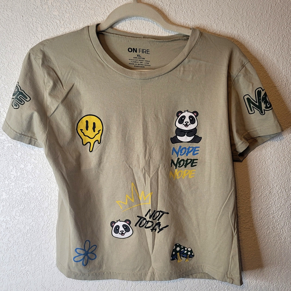 Nope, Not Today Beige T-Shirt Size XL On Fire Brand Panda Bear Smiley Face